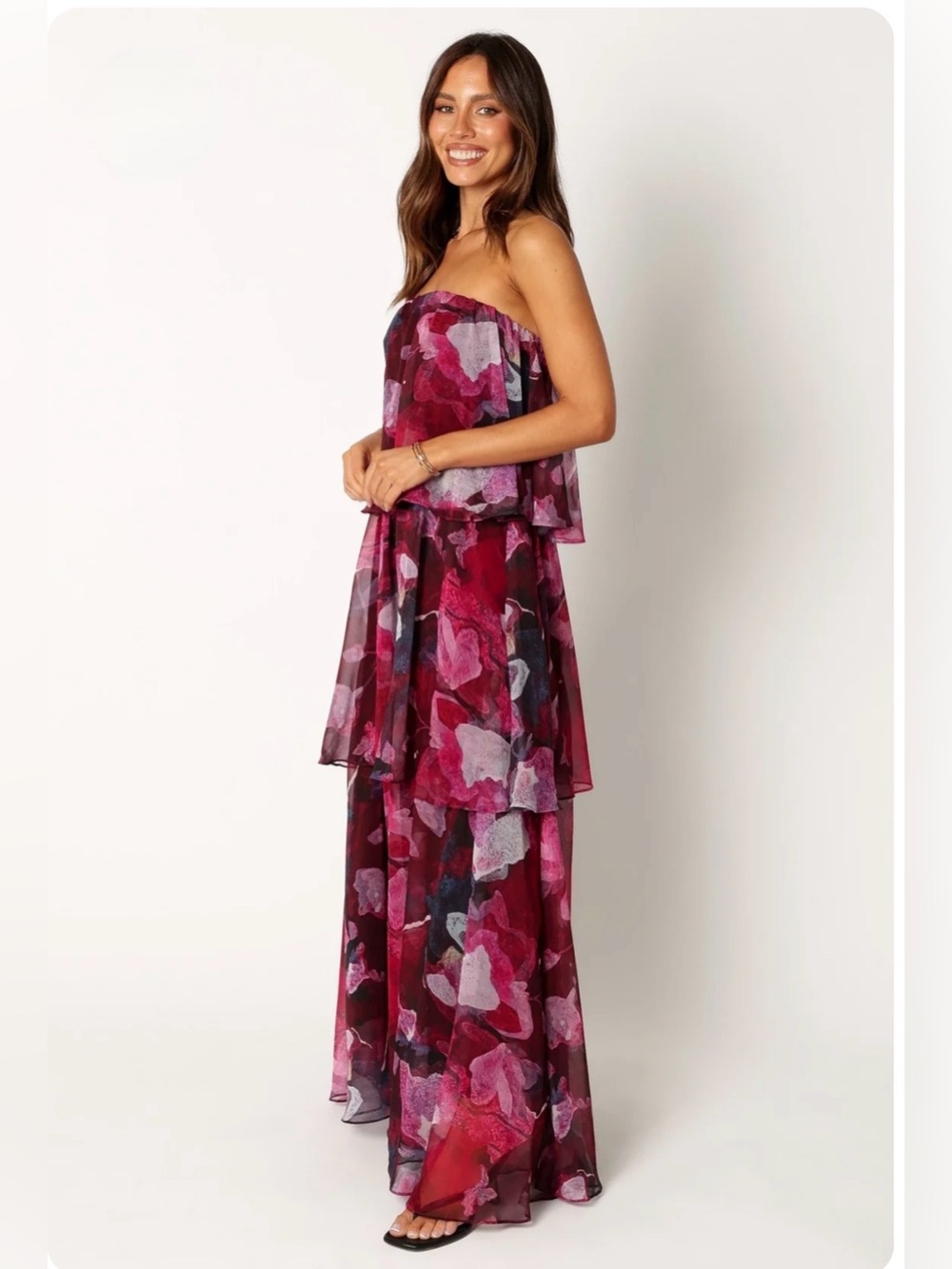 NWT Petal & Pup Bloom Strapless Tiered Chiffon Maxi Dress
